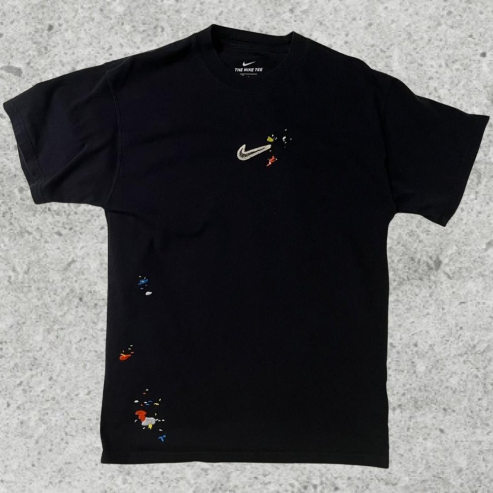 Nike Embroidered Paint Splatter T Shirt Black Size Small